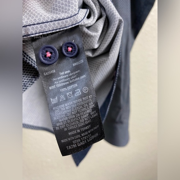 Ted Baker Button Down Blue White Micro Geometric Stretch Casual Shirt 5 Men’s XL - Picture 8 of 14